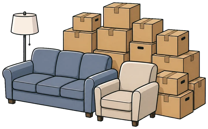 Illustration: indbo fra en 1–2 værelses lejlighed