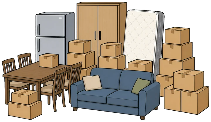 Illustration: indbo fra en stor lejlighed eller et rækkehus